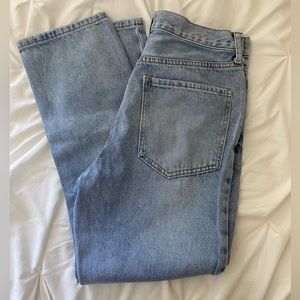 Light wash high rise straight-leg jeans